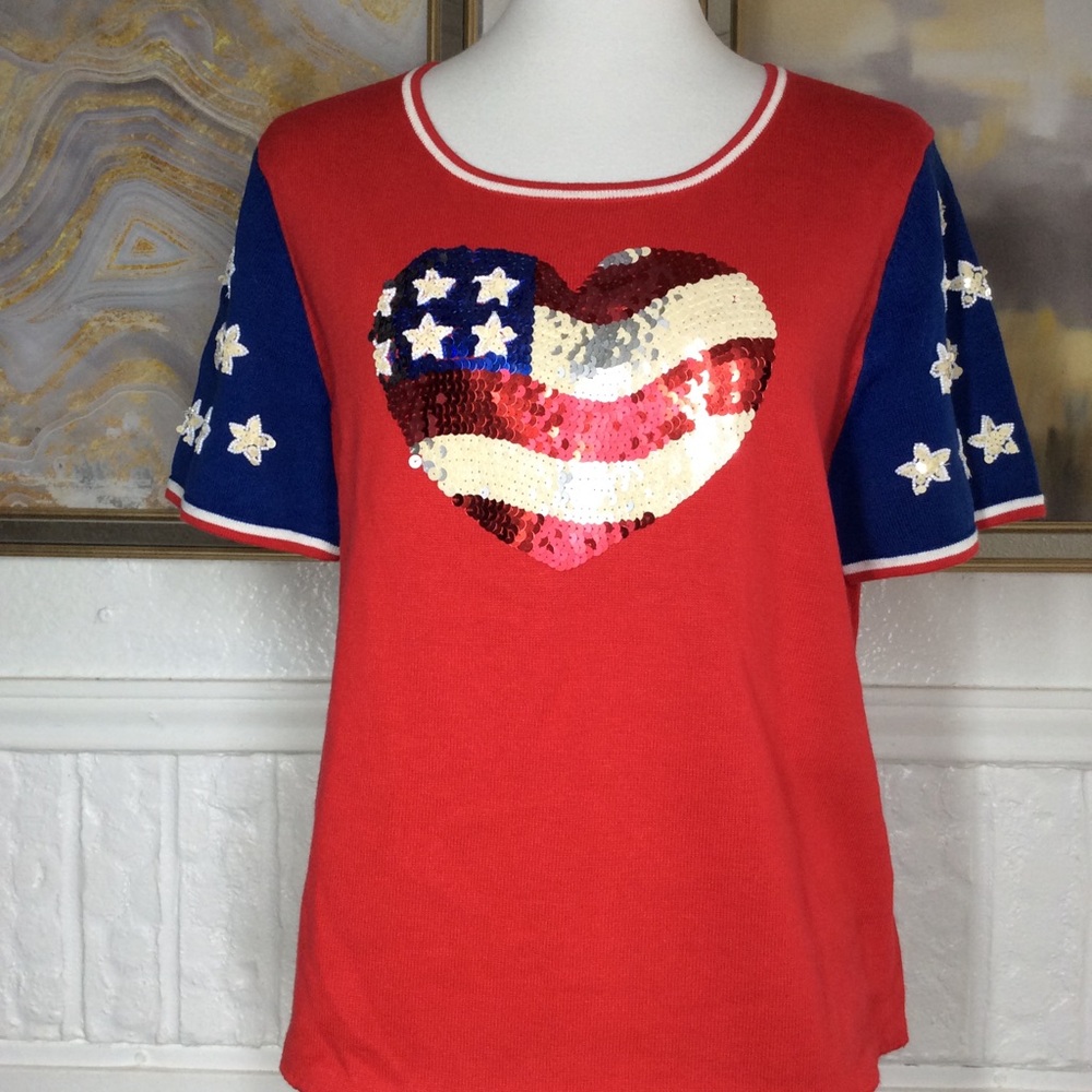 Emma Tricot Size Small Cotton Ramie Red Patriotic Flag NWT